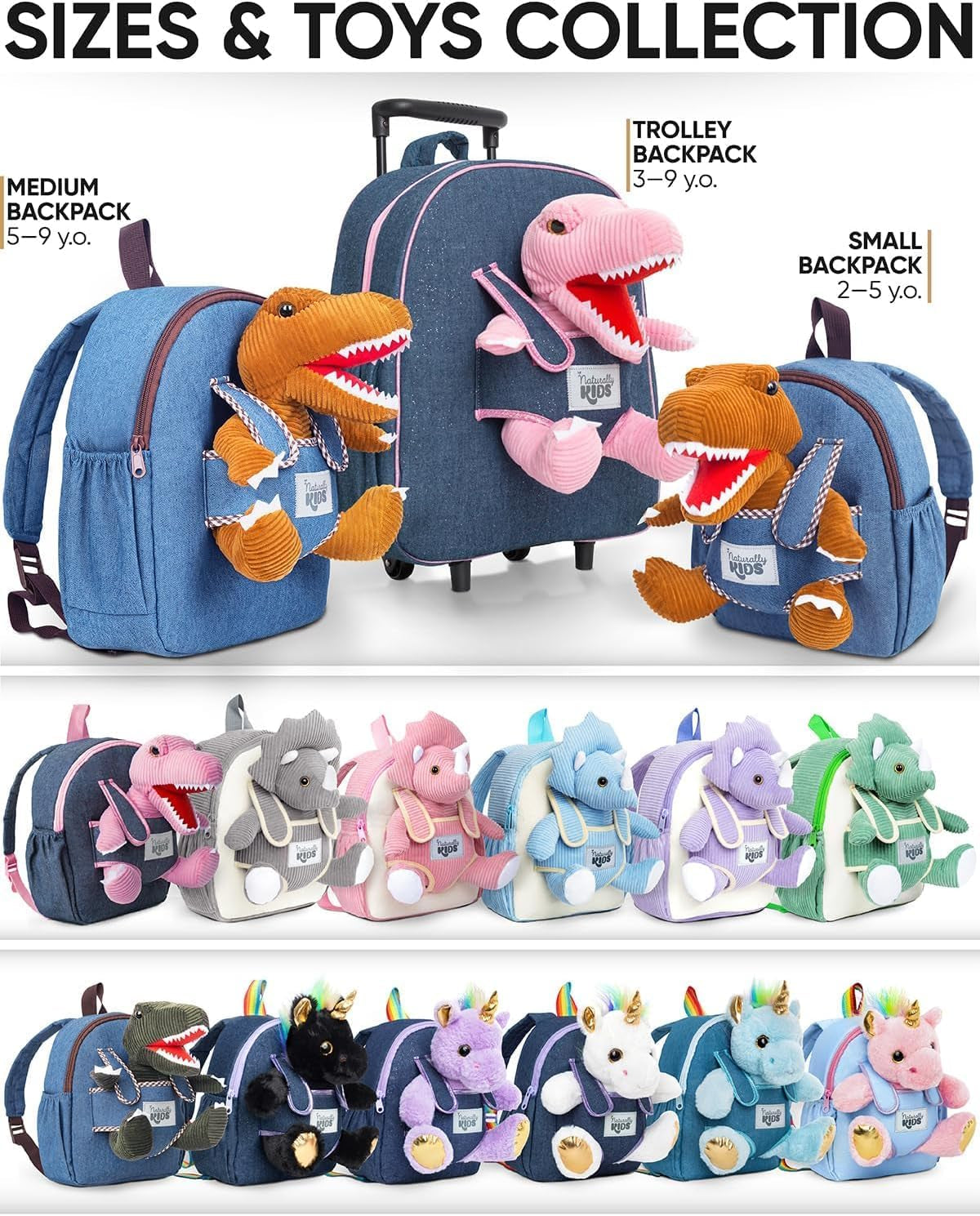 Toddler Backpack with Detachable Dinosaur Toy for Boys | Side & Inner Pockets, Reflective Logo | Dinosaur Backpack for Kids 3-5