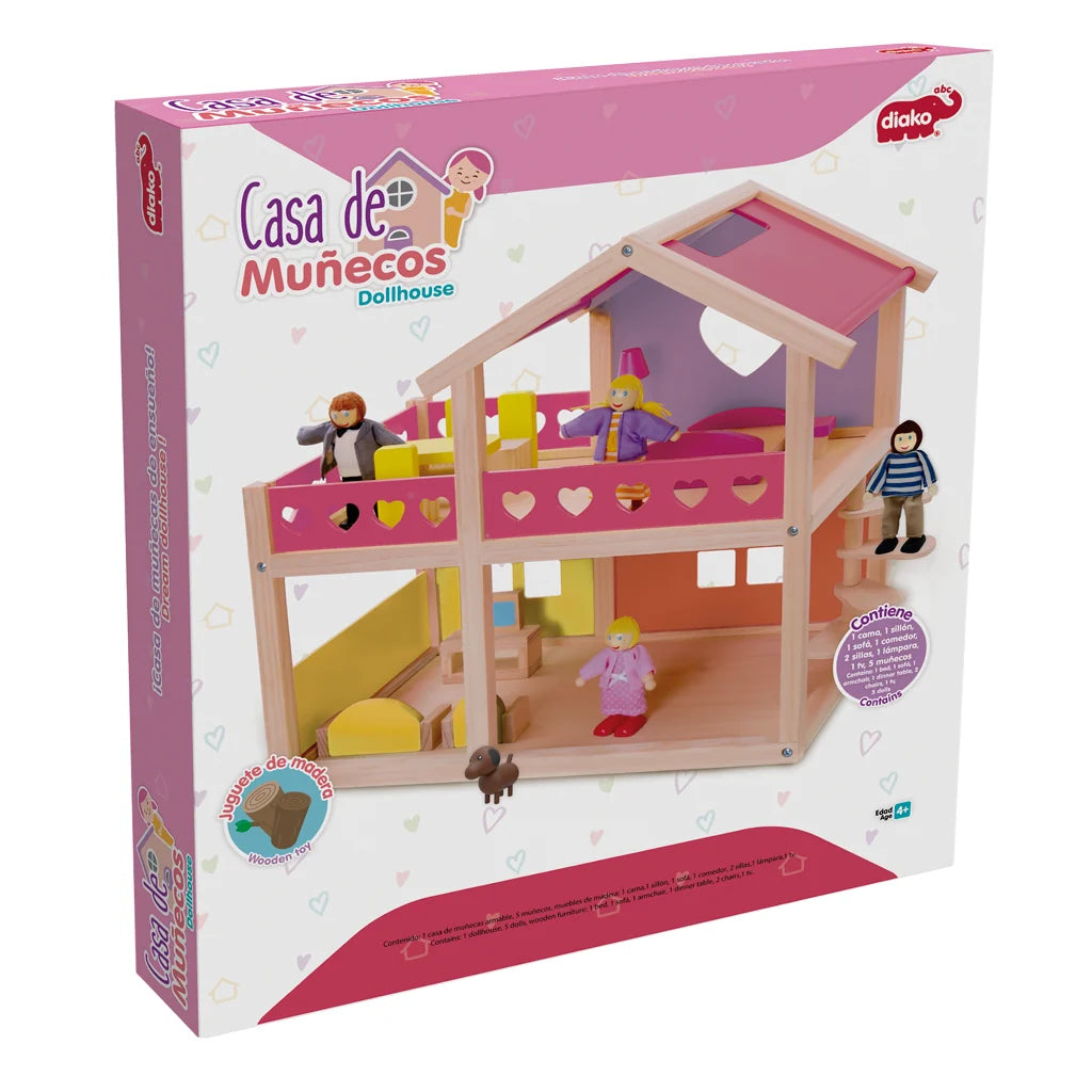 Casita de Muñecas de Madera con Detalles Coloridos y Estructura resistente para niñas y niños
