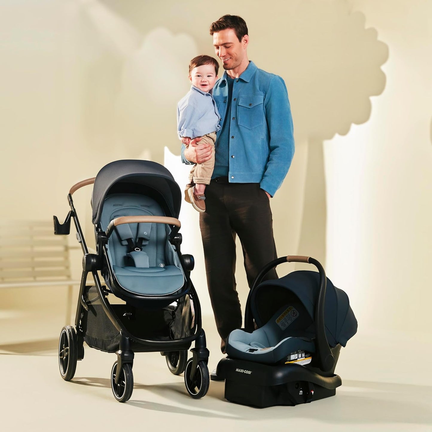 Zelia Pro 5-In-1 Travel System with Mico Pro Infant Car Seat and Baby Stroller Combo, Reversible Seat, Large Wheels, Adjustable Handle, Newborn to Toddler, Lightweight, Classic Oat