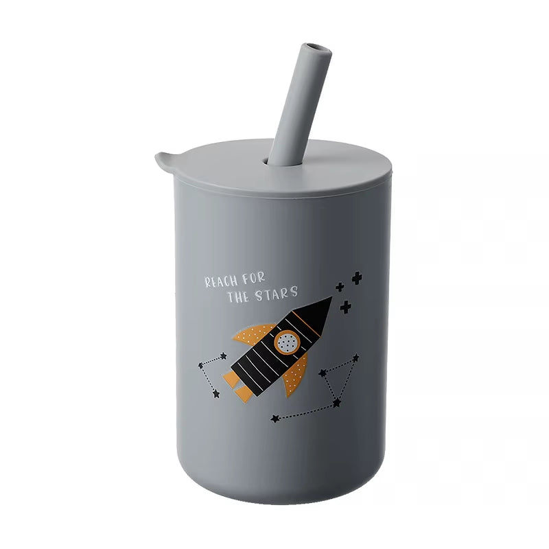 1PC Baby Feeding Drinkware Straw Cup Baby Cartoon Learning Feeding Cup Food Grade Silicone Toddler Water Bottle Tableware