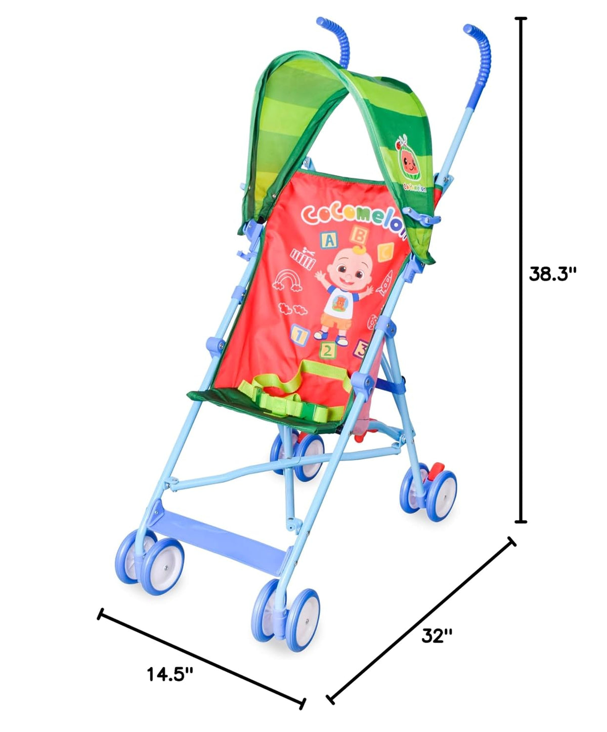 Sunny Days Entertainment Official Umbrella Stroller with Canopy - Red Travel Stroller for Newborns Toddlers and Kids, Large | Alloy Steel Frame, 3 Point Harness, Rear Locking Brakes, 8 Wheels, 33 Lb Capacity, 6-36 Months, Folds 43.75 X 7 X 5 In