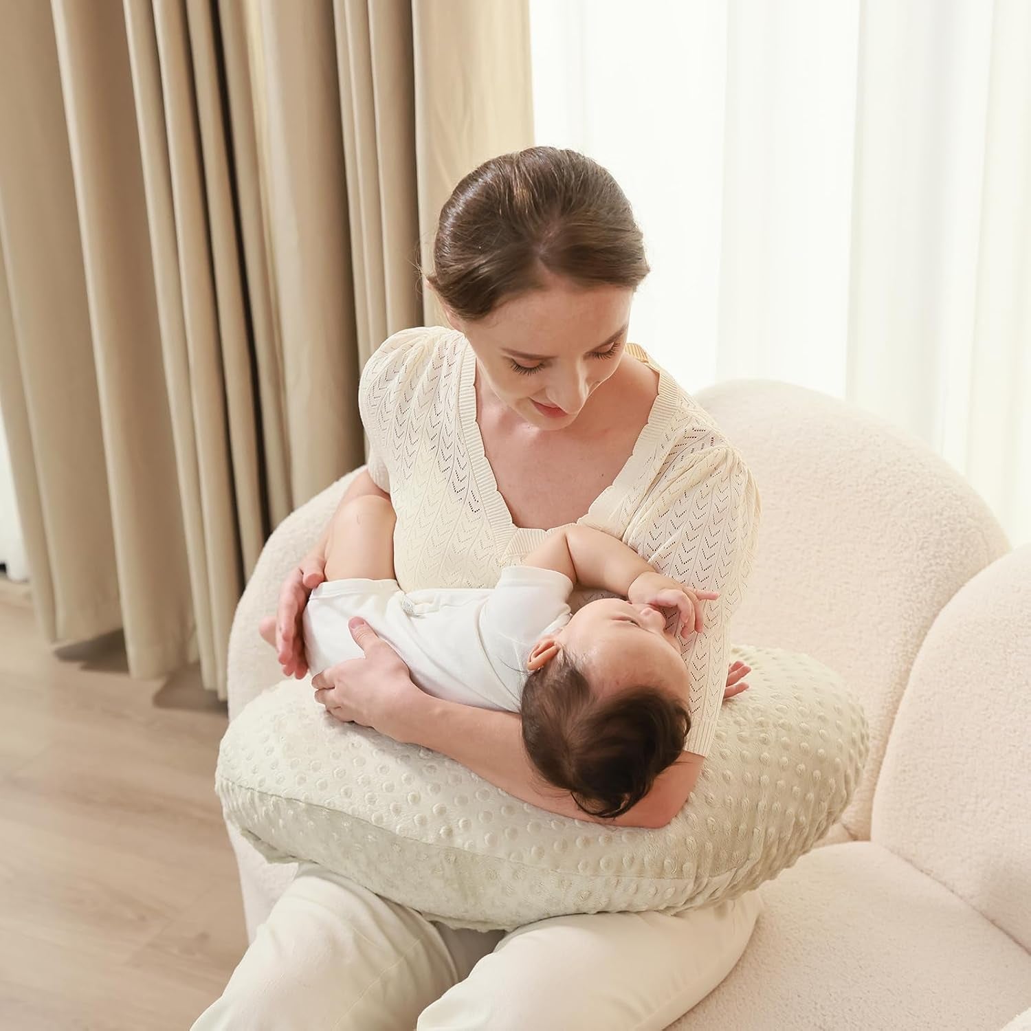 Nursing Pillow for Breastfeeding and Bottle Feeding More Support for Mom and Baby,Soft Newborn Nursing Baby Pillow， Machine Washable (Fog)