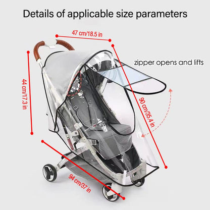 Stroller Rain Wind Cover Umbrella Accessory Windproof Waterproof Universal | Plastic Cover, Travel Essential