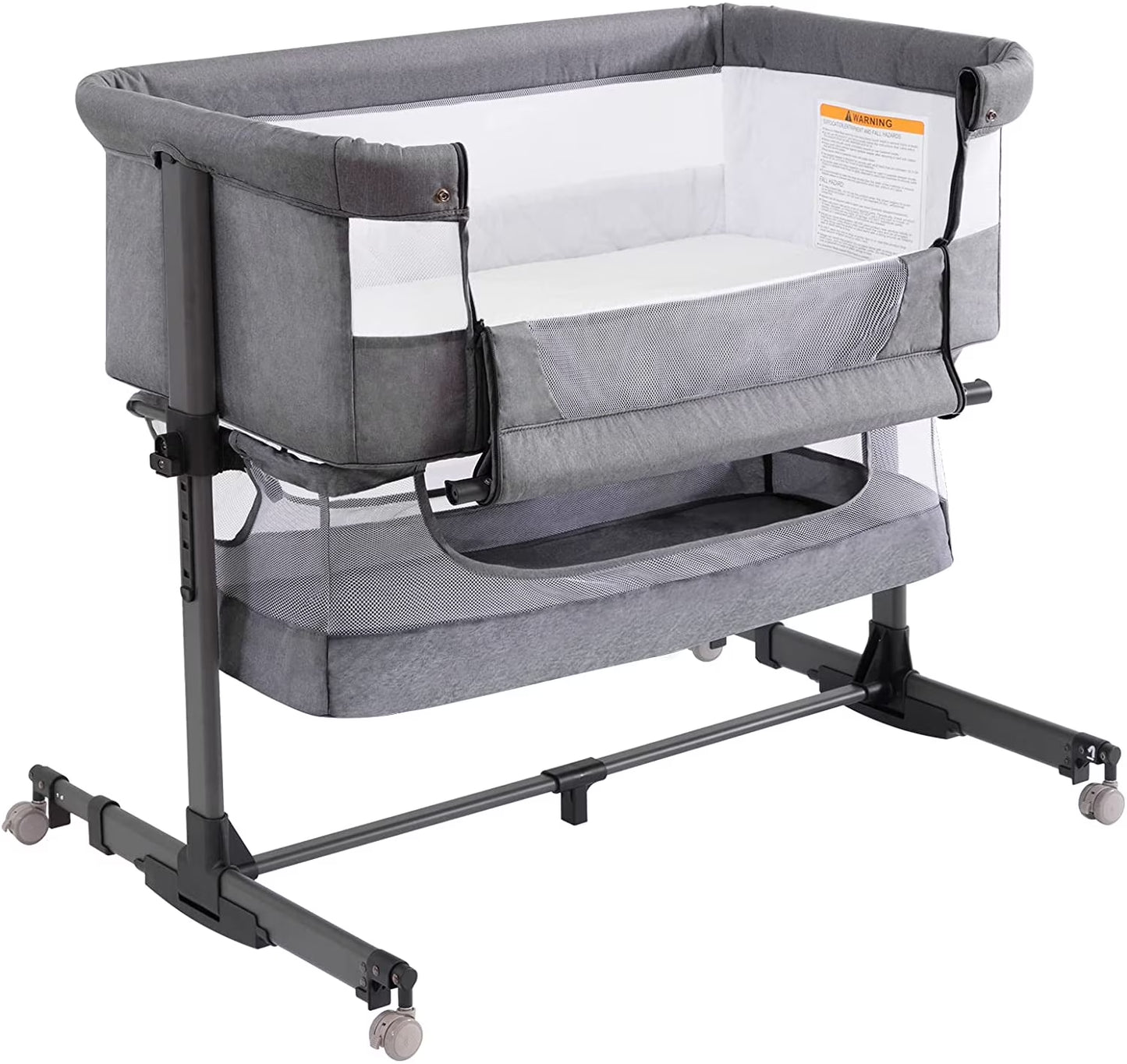 Baby Bassinet 3 in 1 Adjustable Bedside Sleeper Bed for Infant Baby with Breathable Net, Gray