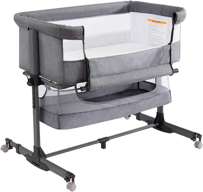 Baby Bassinet 3 in 1 Adjustable Bedside Sleeper Bed for Infant Baby with Breathable Net, Gray