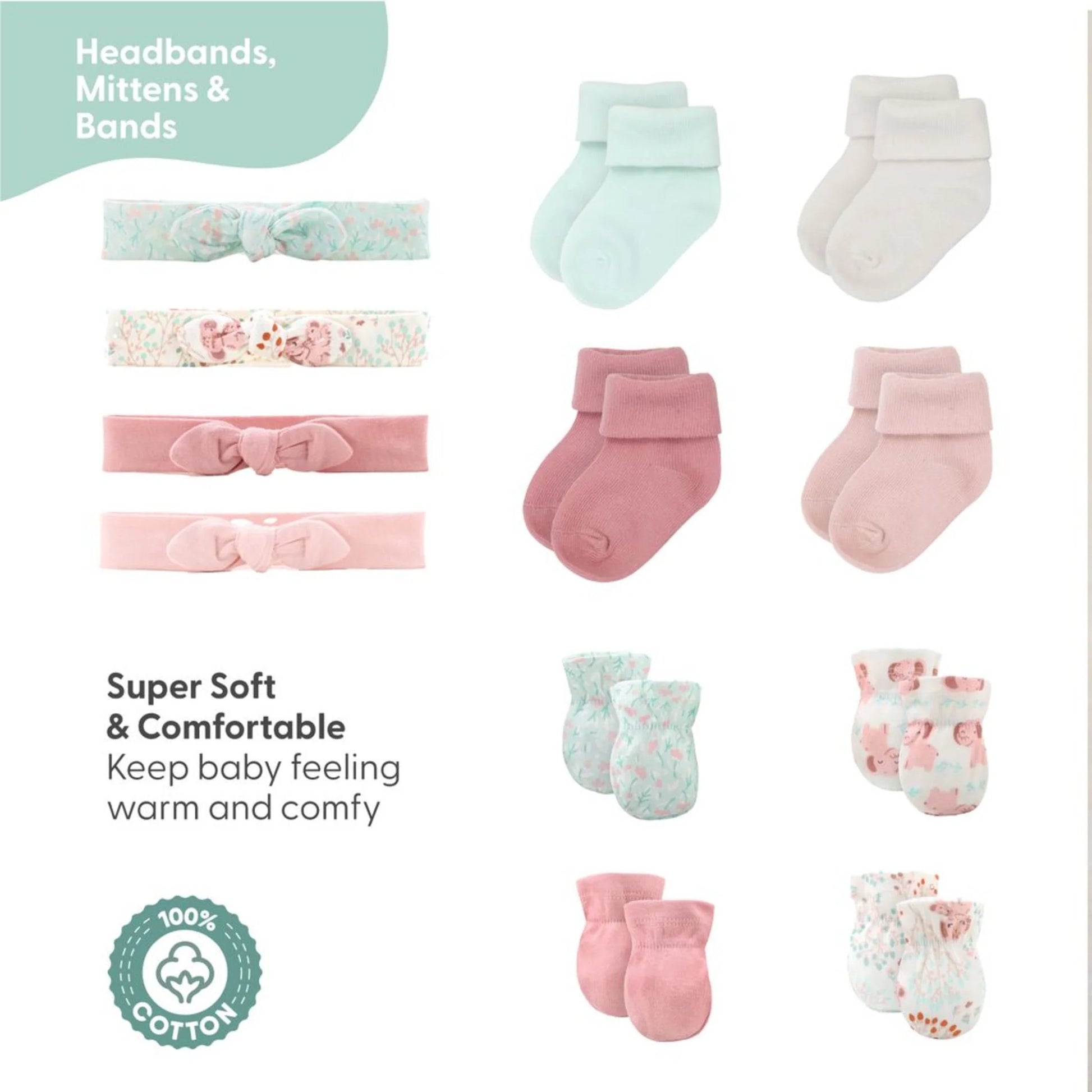Baby Girl Pink Floral Elephant Cotton Layette Gift Set, Baby Clothes Essentials, 30-Piece