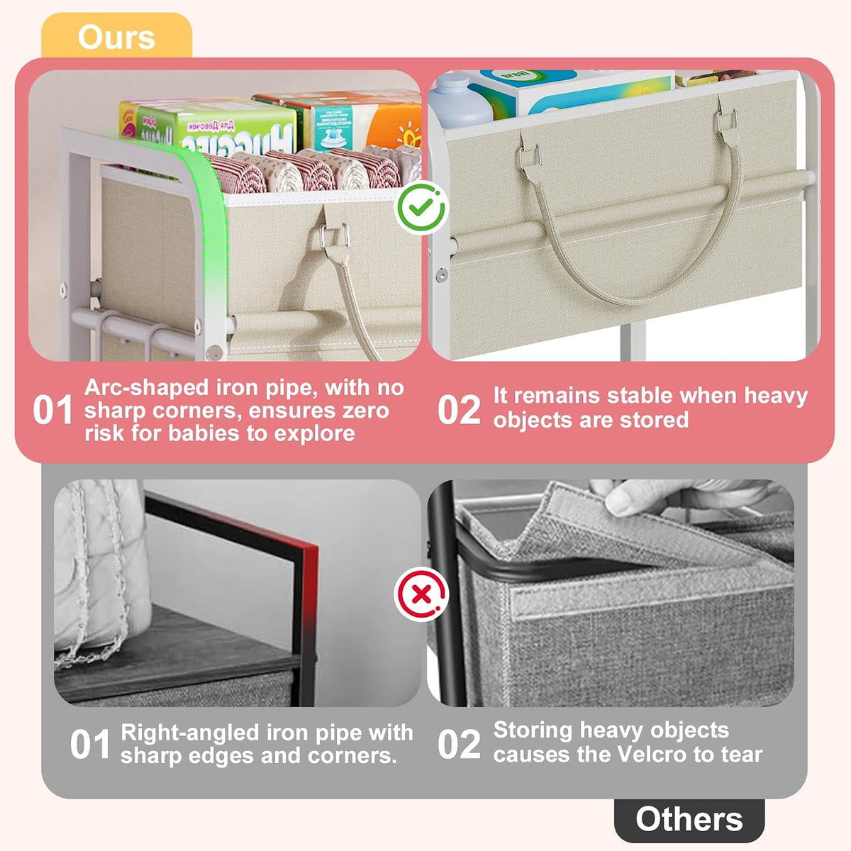 2In1 Baby Diaper Caddy Organizer and Storage, 3 Tier Rolling Cart with Drawer, Detachable Dividers, Mobile Utility Cart Baby Dresser Clothes Organizer for Baby Essentials, Bedroom, Nursery
