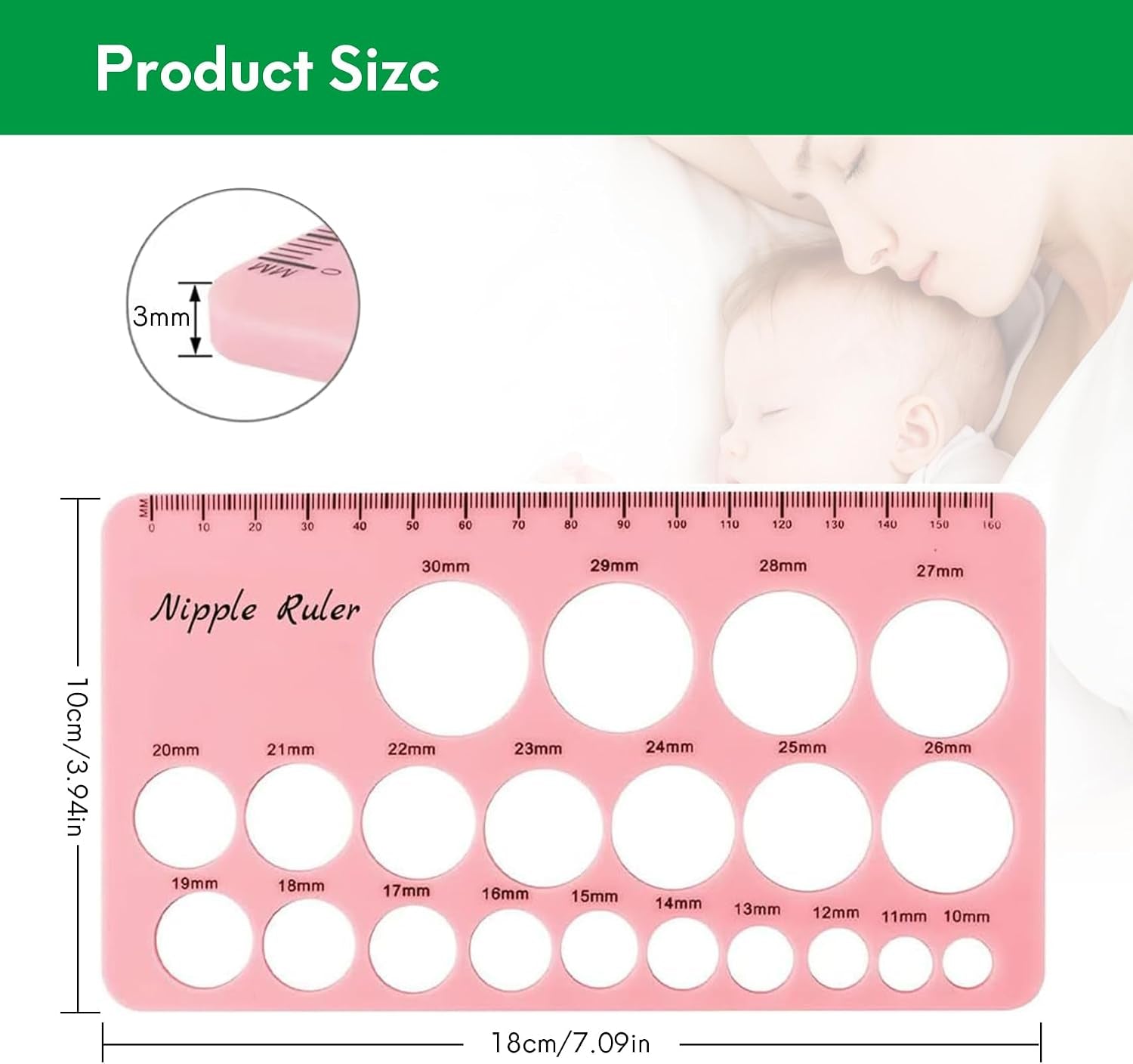 Nipple Measurement Tool Compatible with Flange Inserts, Flange Size Measure for Nipples, Nipple Sizer Measure, Nipple Flange Insert Measuring Tool, Nipple Ruler for Breast Pump Flange Sizing (Pink)