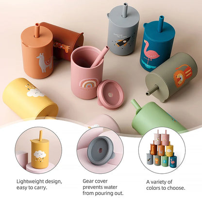 1PC Baby Feeding Drinkware Straw Cup Baby Cartoon Learning Feeding Cup Food Grade Silicone Toddler Water Bottle Tableware