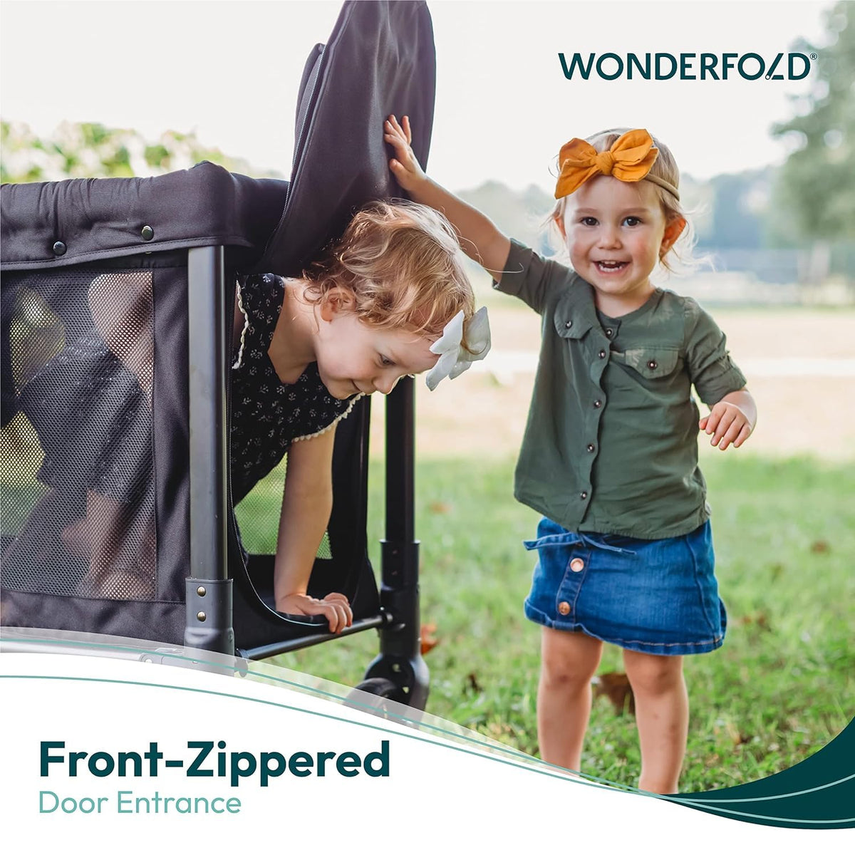 W2 Stroller Wagon, Steel Frame, 2 Seater, Black | Foldable Wagon with an Adjustable Canopy & Push Handle, All-Terrain Wheels & 5-Point Harnesses for Babies, Toddlers & Kids