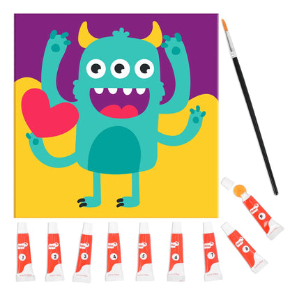 Pinta por Número Tres Perros 21x21 Kit de Pintura con 7 Tubos de Tinta y Pincel para Arte DIY