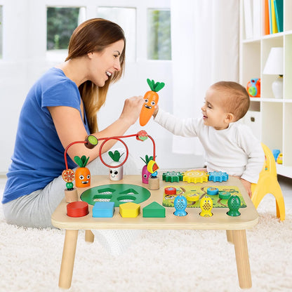 Activity Table, Montessori Toys for 1 2 Year Old Girls Boy Gifts, 7 in 1 Wooden Sensory Play Table for Toddler 1 2 3, Learning Toys for Baby 12-18 Months 1St Christmas Birthday Gifts