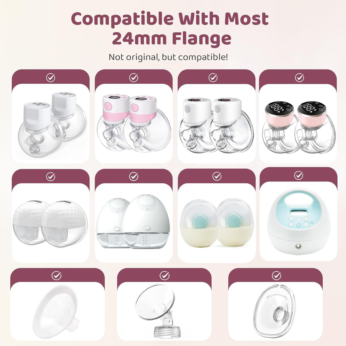 Flange Sizing Kit, Flange Inserts for 24Mm Breast Pumps, 10PCS | 13/15/17/19/21Mm, Includes Nipple Sizer for Flanges to Find the Right Fit, Soft Silicone for Comfortable & Efficient Pumping