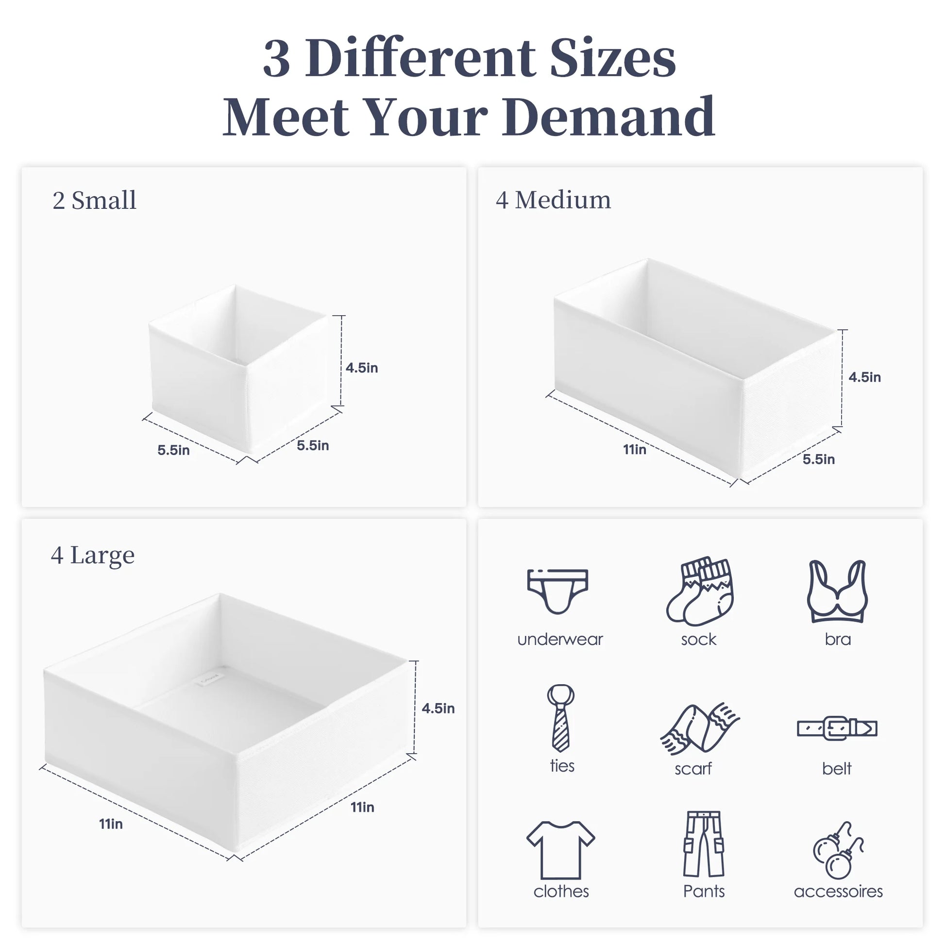 9 Pack Drawer Organizers for Clothes, Foldable Fabric Closet Organizers and Drawer Dividers for Clothing, Baby Clothes, Socks, Underwear & Accessories, White