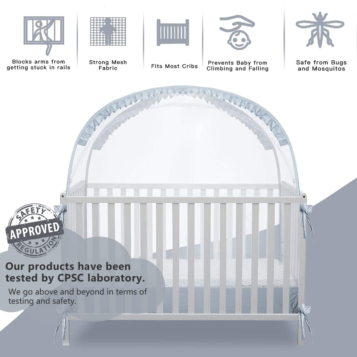 Baby Crib Tent, Pop up Crib Net to Keep Baby in | Stop Baby from Climbing Out of Crib, Breathable Mesh, Auto-Lock Zipper, Size 55.2" L X 27.6" W X 51.6" H, Free-Installation