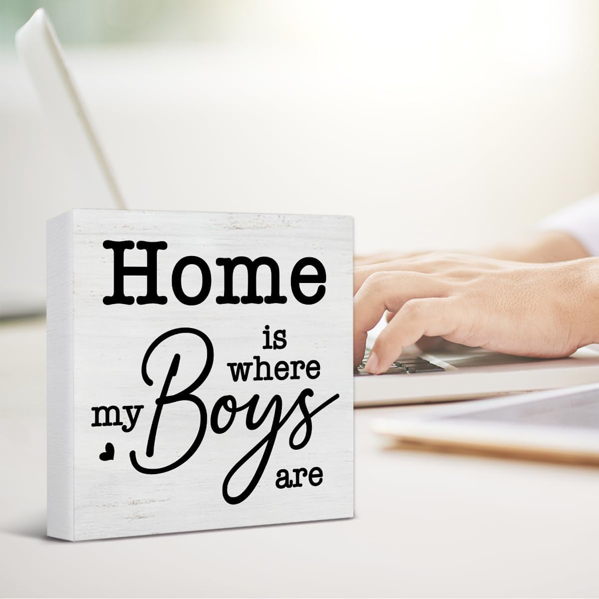 New Mom Gifts Rustic Family Decor Home Is Where My Boys Are Wooden Sign Family Decorations for Home Living Room Bedroom Desk Shelf Table 5 X 5 Inches