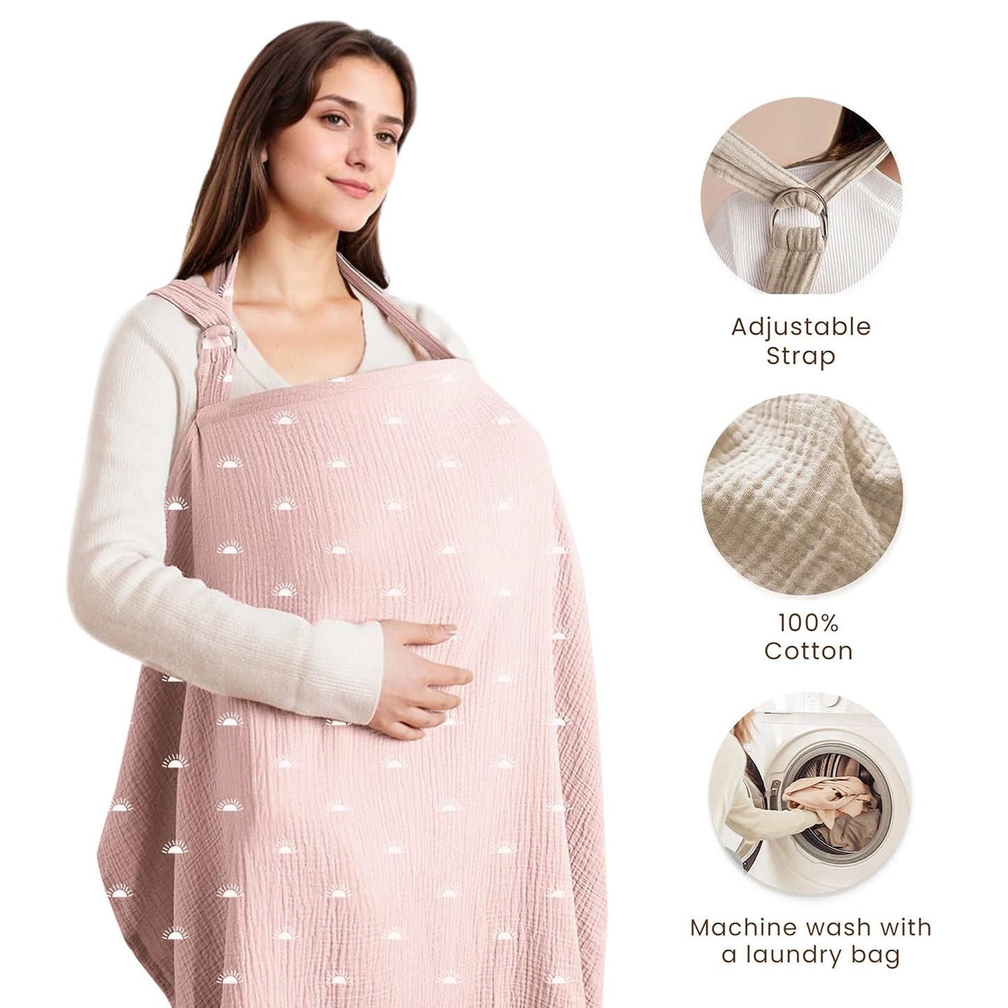 Muslin Nursing Cover up for Breastfeeding with Rigid Hoop | 100% Cotton Nursing Apron, Lightweight & Breathable, Carseat Canopy, Breast Feeding Covers for Women