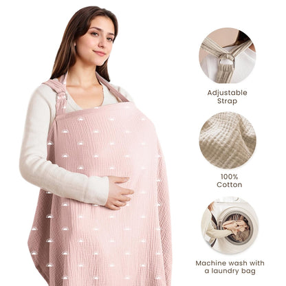 Muslin Nursing Cover up for Breastfeeding with Rigid Hoop | 100% Cotton Nursing Apron, Lightweight & Breathable, Carseat Canopy, Breast Feeding Covers for Women
