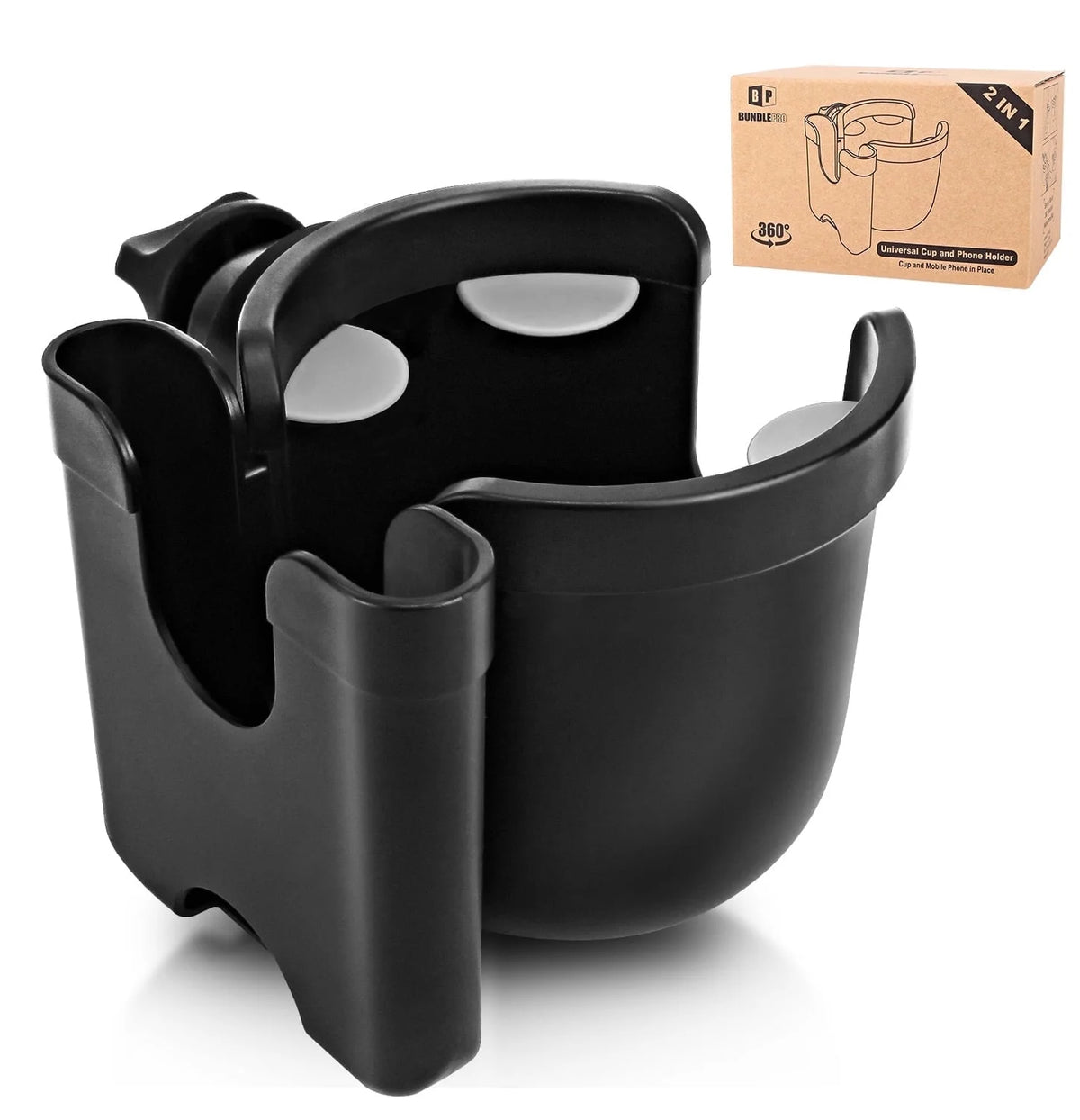 2-In-1 Wheelchair Cup Holder with Phone Rack for Baby Stroller of 1 Car Seat,Black