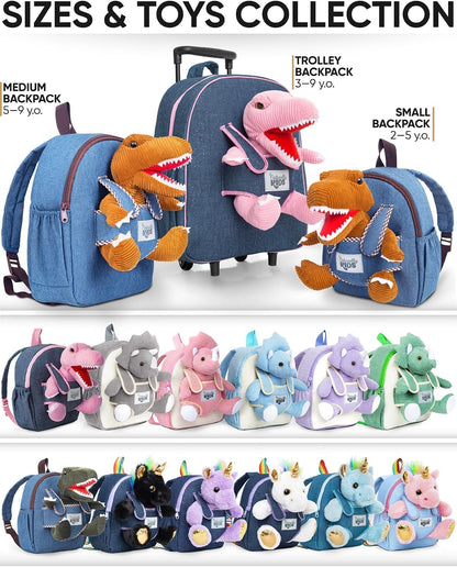 Toddler Backpack with Detachable Dinosaur Toy for Boys | Side & Inner Pockets, Reflective Logo | Dinosaur Backpack for Kids 3-5