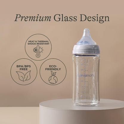 Glass Baby Bottles, Anti-Colic, White, 5Oz, 4 Count, with Slow Flow Nipples (Size S, 1-3 Months), Baby Feeding Essentials