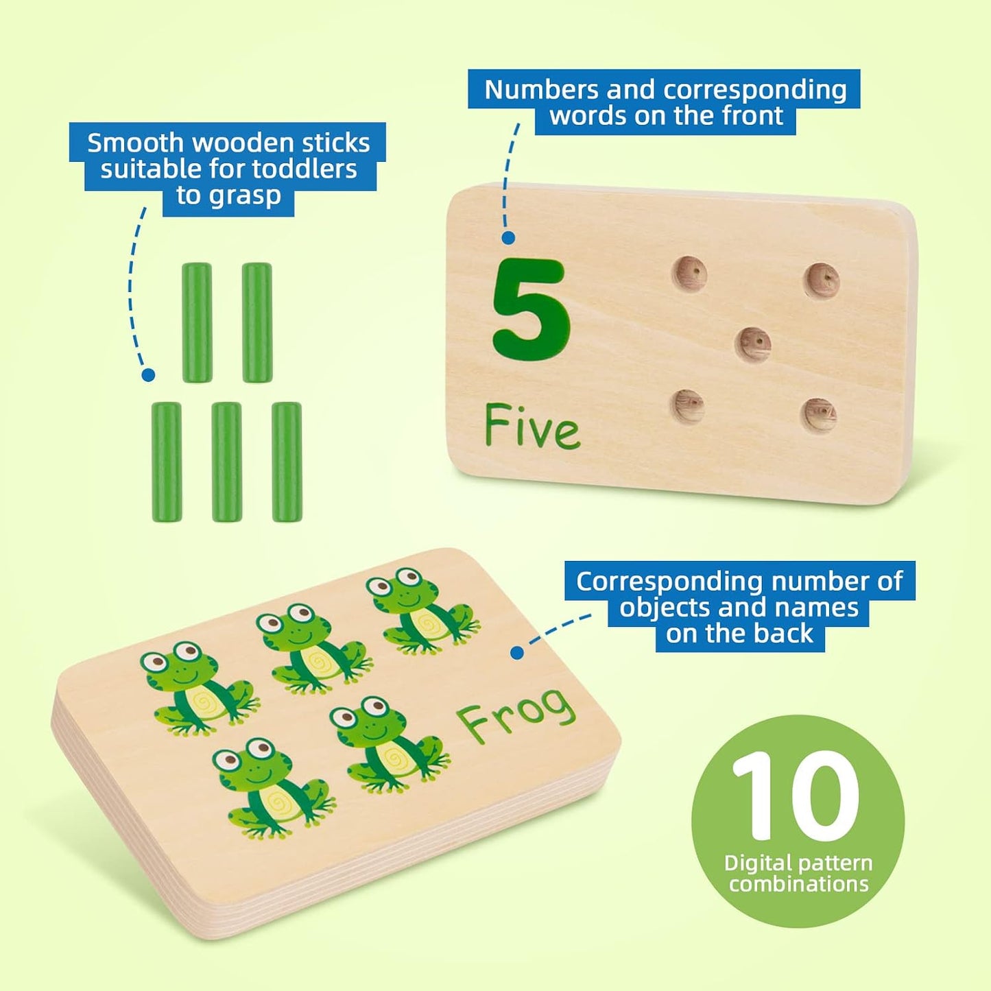 Peg Board Toddler Toys, Counting Wooden Toys with 55 Pegs | Wooden Math Manipulatives, Montessori Math and Numbers for Kids & Kindergarten Learning Activities