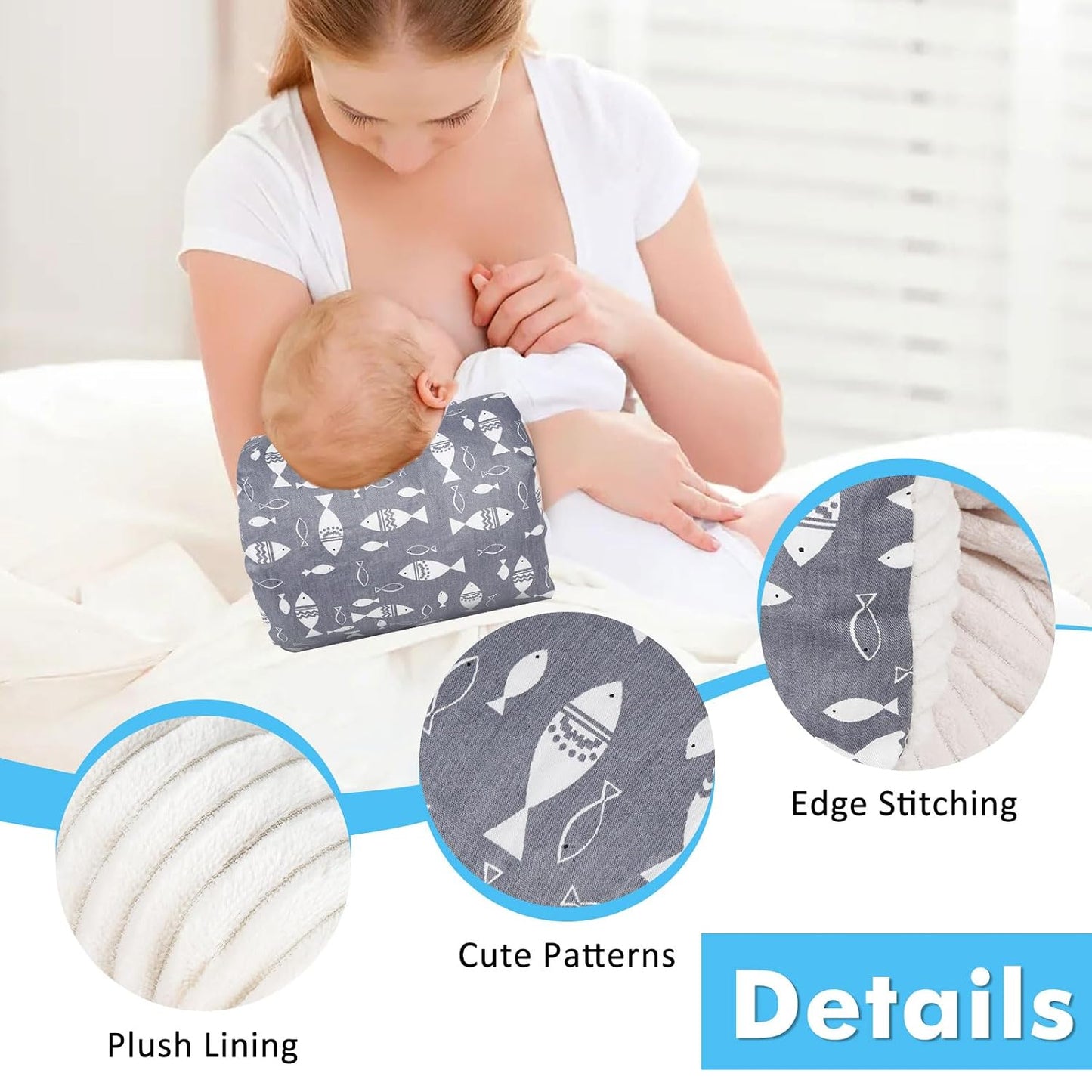 Baby Nursing Arm Pillow for Breastfeeding(Grey Fish) | 100% Cotton Fabric Cushions the Caregiver'S Arm for Bottle Feeding. Washable, Portable Design Measures 23 X 21 Cm.