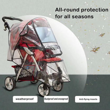 Stroller Rain Wind Cover Umbrella Accessory Windproof Waterproof Universal | Plastic Cover, Travel Essential