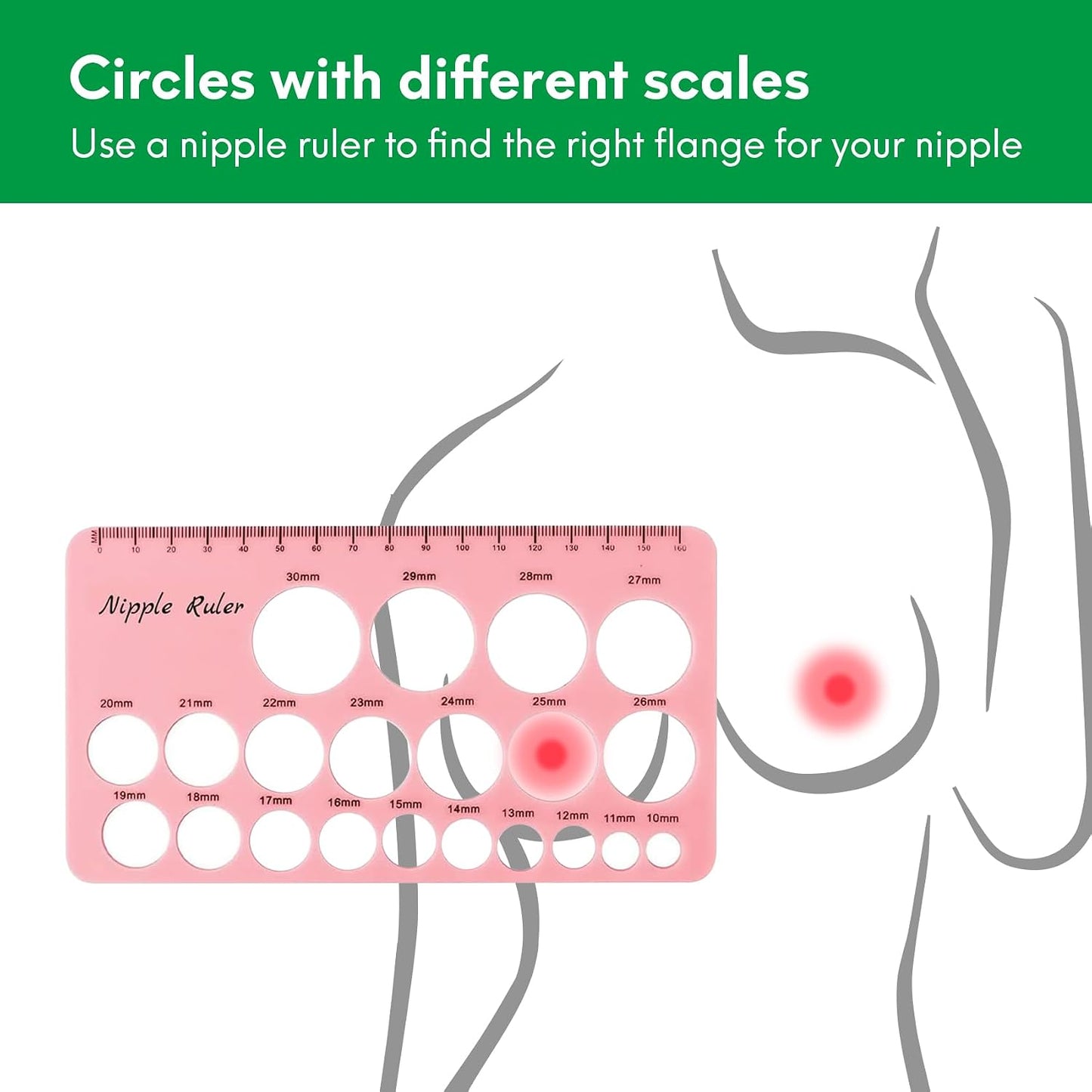 Nipple Measurement Tool Compatible with Flange Inserts, Flange Size Measure for Nipples, Nipple Sizer Measure, Nipple Flange Insert Measuring Tool, Nipple Ruler for Breast Pump Flange Sizing (Pink)