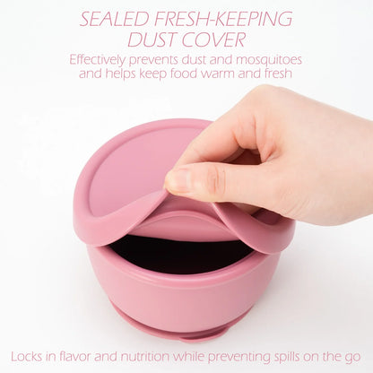 1PC Silicone Baby Feeding Bowl with Suction Cup Portable Food Storage Container with Lids Toddler Solid Self Feeding Tableware