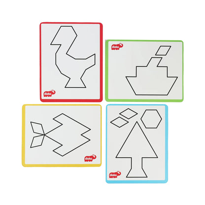 Tangram Con Plantillas Juego Educativo con 54 Figuras y 4 Plantillas para Niños de 5+ Años Desarrollo de Habilidades Geométricas y Creatividad en Madera