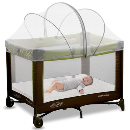 Pack and Play Cover - Crib Net Breathable Mesh Canopy with 2-Way Zipper, Keep Cats & Insects Out for Baby Bassinet/Bedside Sleeper/Travel Crib, Portable with Storage Bag(White-Large)