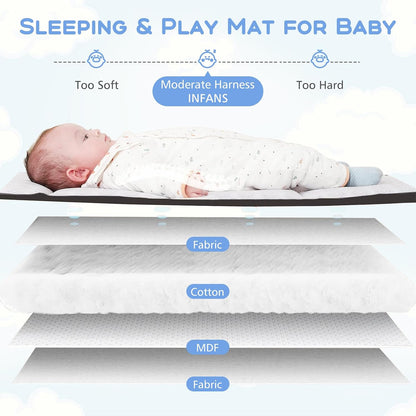Pack and Play, 5 in 1 Baby Bedside Sleeper with Bassinet, Diaper Changer, Mattress, Carry Bag, Music Box Hanging Toys, Foldable Bedside Crib, Portable Playard for Newborn Toddlers (Classic)