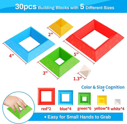 Toddler Stacking Building Blocks Educational Toys, Montessori Activities Learning Toys for 1 2 3+ Year Old, Sensory Toys Gifts for Toddler 1-3Y Boys & Girls, 30 Piece Set