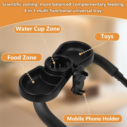 Universal Stroller Snack Tray, Baby Stroller Tray Attachment | 4-In-1 Stroller Tray with Cup Holder and Phone Holder, 360°Rotating Design Compatible with Popular Baby Strollers