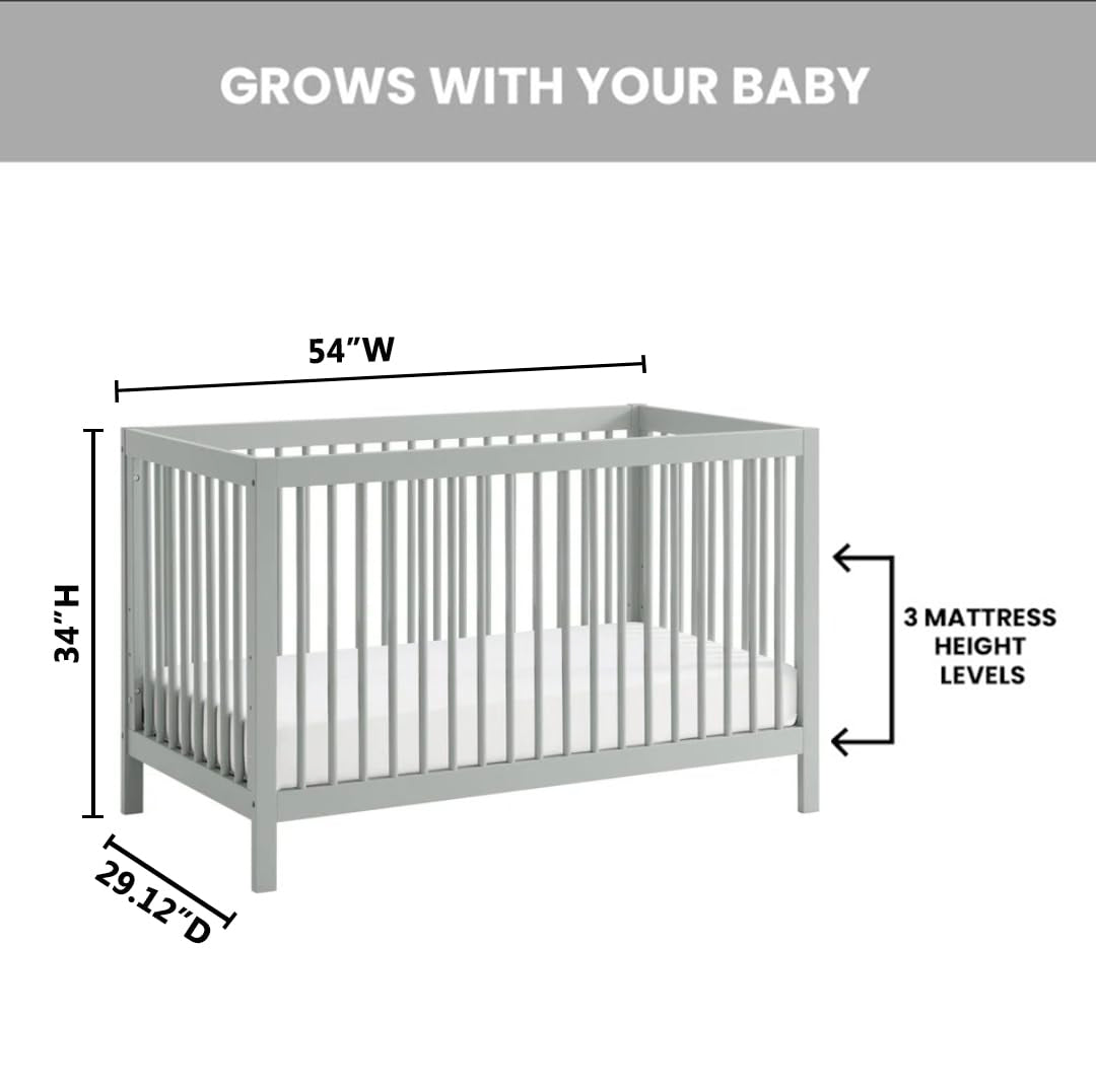 Essentials Island Full Size 4-In-1 Convertible Baby Crib with round Spindles, Gray