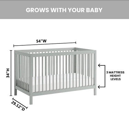 Essentials Island Full Size 4-In-1 Convertible Baby Crib with round Spindles, Gray