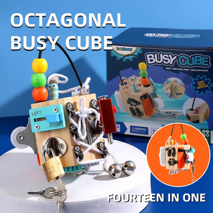 Busy Cube for Kids Sensory Busy Board Travel Toy for Toddlers 1 2 3 Years Old Educational Learning Toys Montessori Toys for Babies 18-24 Month