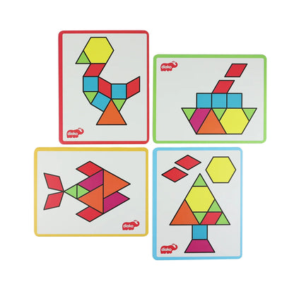 Tangram Con Plantillas Juego Educativo con 54 Figuras y 4 Plantillas para Niños de 5+ Años Desarrollo de Habilidades Geométricas y Creatividad en Madera