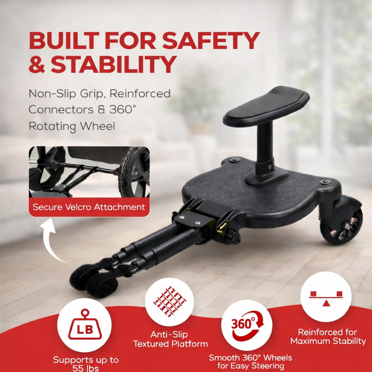 2026 New-Universal Stroller Board with Detachable Seat | 2 in 1 Sit and Stand Toddler Stroller Seat Attachment | Stroller Board Attachment for Toddler | Holds Children up to 55 Lbs