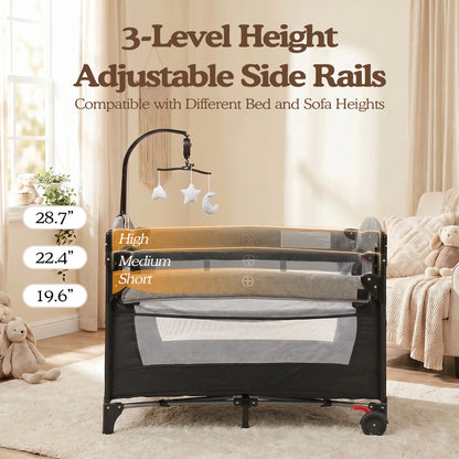 Foldable Baby Bedside Crib Bassinet, Infant Pack and Play Playard, Newborn Playpen Changing Table,Gray