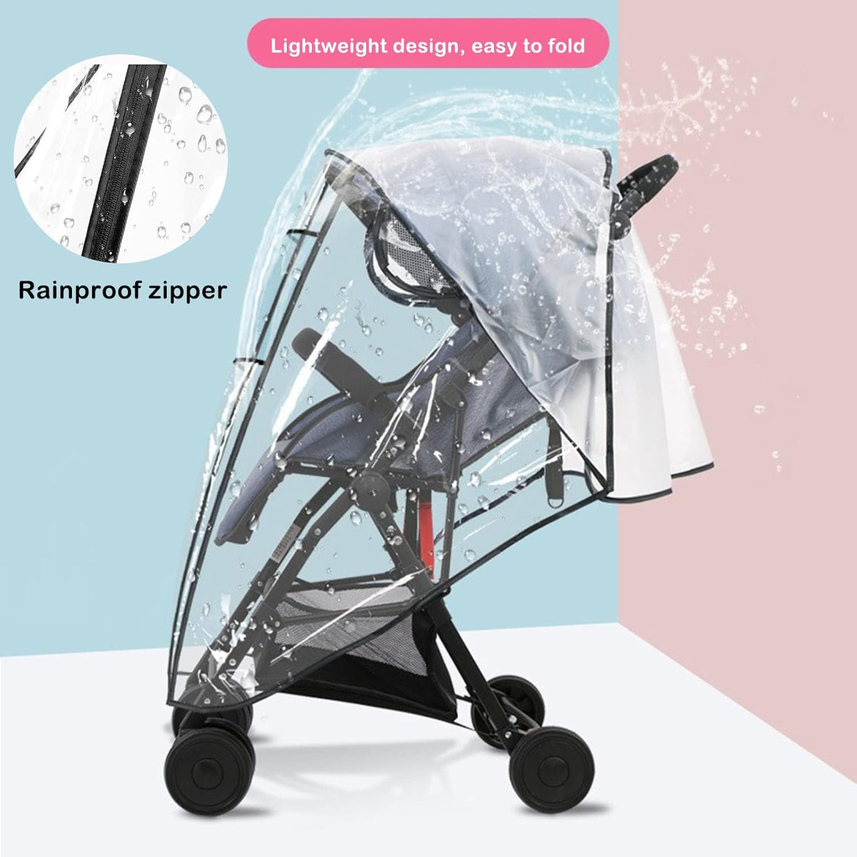 Stroller Rain Wind Cover Umbrella Accessory Windproof Waterproof Universal | Plastic Cover, Travel Essential