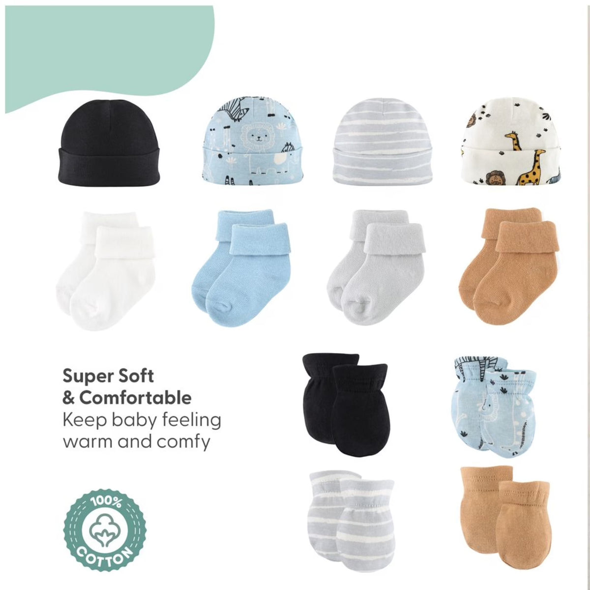 Baby Boy Blue Safari Cotton Layette Gift Set, Baby Clothes Essentials, 30-Piece