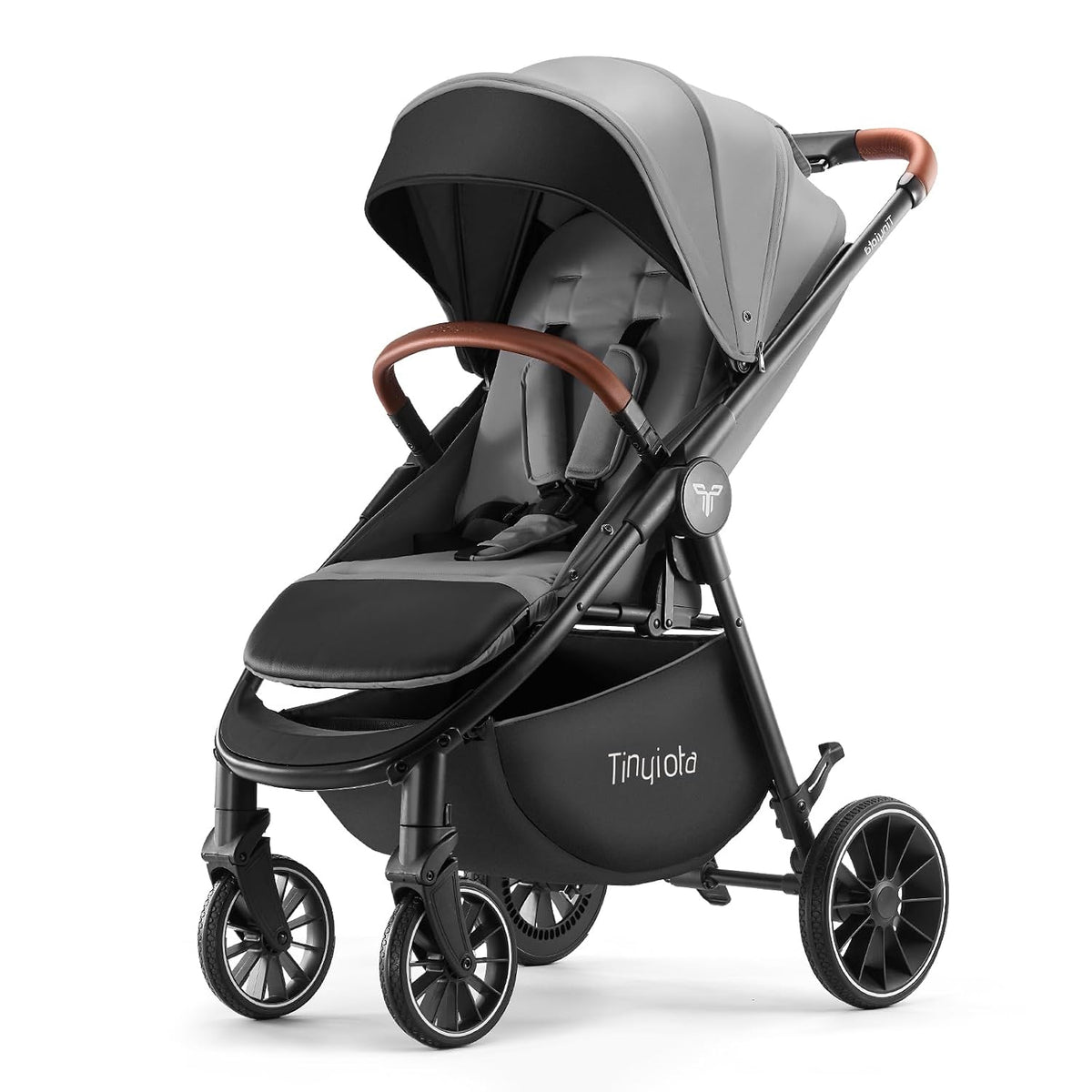 Stroller for Babies,Toddler Strollers with Large UPF 50+ Canopy,Luxury Baby Stroller with Leather Handle & Spacious Seat, One-Hand Foldable Pushchair,Baby Carriage with Lie-Flat Mode(Gray)