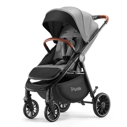 Stroller for Babies,Toddler Strollers with Large UPF 50+ Canopy,Luxury Baby Stroller with Leather Handle & Spacious Seat, One-Hand Foldable Pushchair,Baby Carriage with Lie-Flat Mode(Gray)