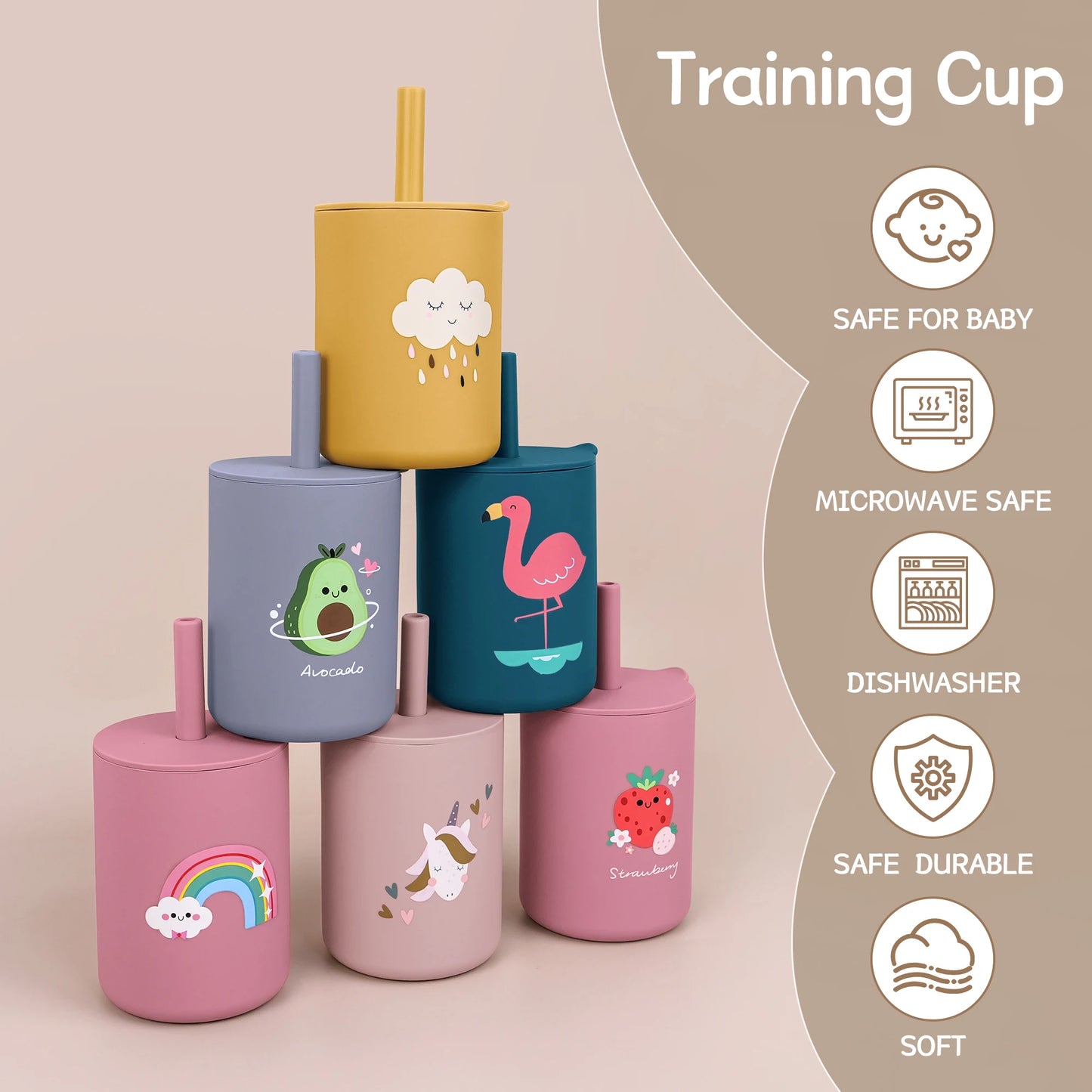 180Ml/6Ozsilicone Baby Feeding Drinkware Straw Cup Kid Learning Feeding Bottle Leakproof Silicone Tableware Toddler Water Bottle