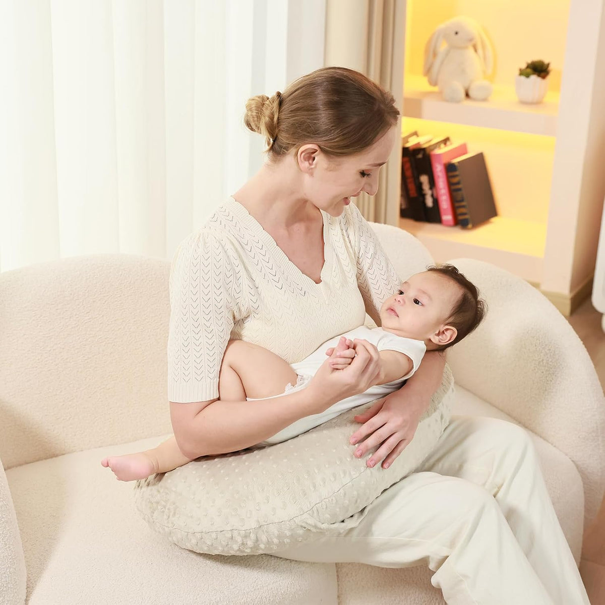 Nursing Pillow for Breastfeeding and Bottle Feeding More Support for Mom and Baby,Soft Newborn Nursing Baby Pillow， Machine Washable (Fog)