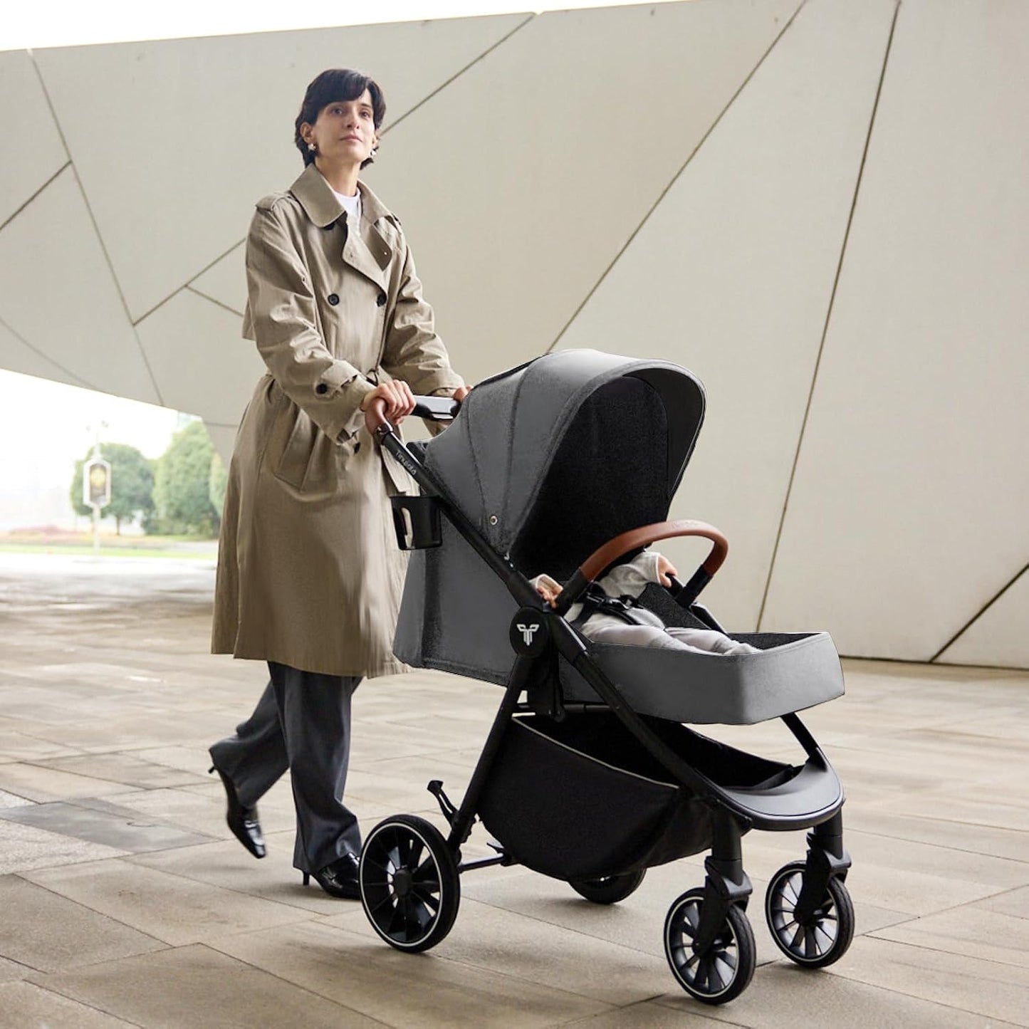 Stroller for Babies,Toddler Strollers with Large UPF 50+ Canopy,Luxury Baby Stroller with Leather Handle & Spacious Seat, One-Hand Foldable Pushchair,Baby Carriage with Lie-Flat Mode(Gray)