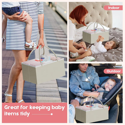 2In1 Baby Diaper Caddy Organizer and Storage, 3 Tier Rolling Cart with Drawer, Detachable Dividers, Mobile Utility Cart Baby Dresser Clothes Organizer for Baby Essentials, Bedroom, Nursery