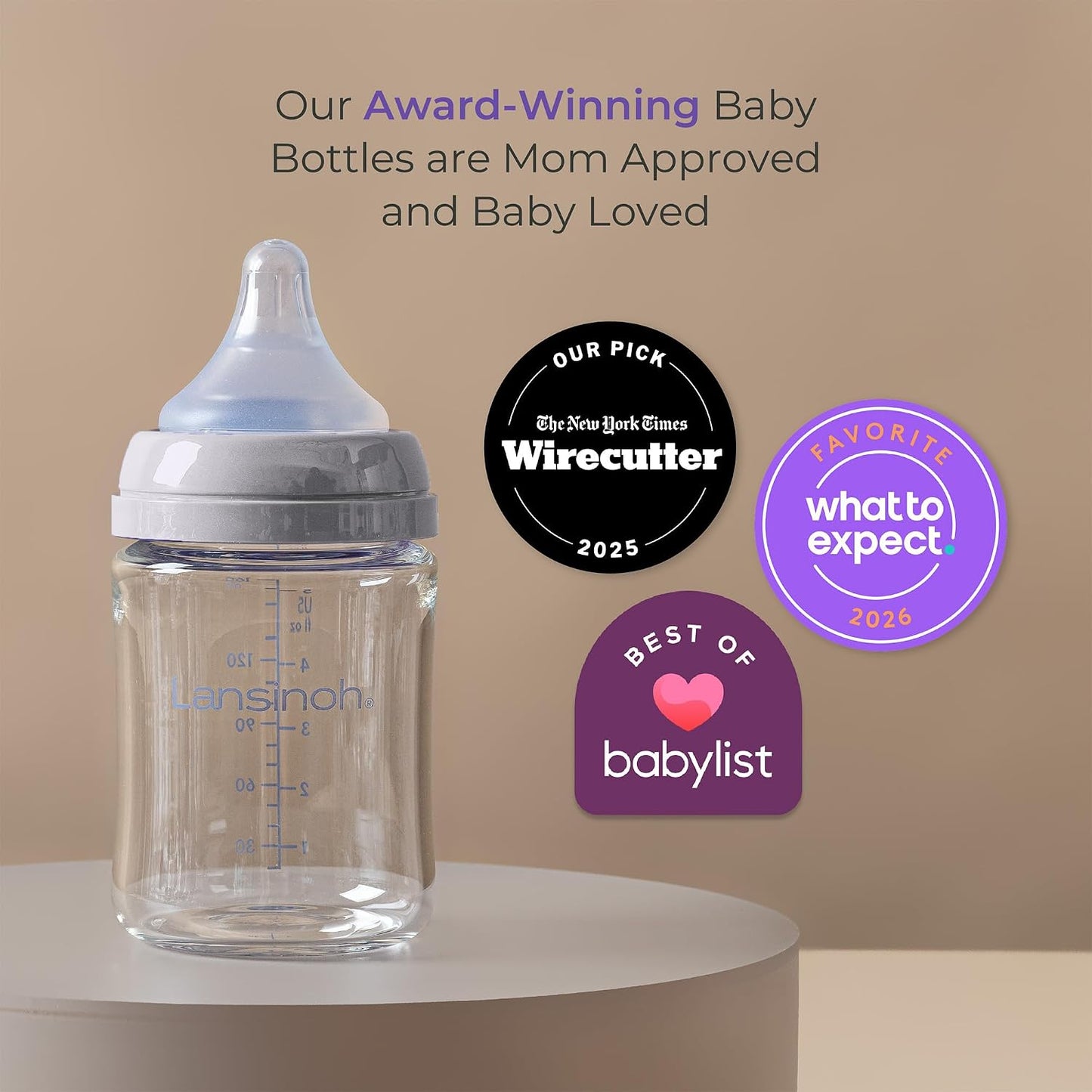 Glass Baby Bottles, Anti-Colic, White, 5Oz, 4 Count, with Slow Flow Nipples (Size S, 1-3 Months), Baby Feeding Essentials